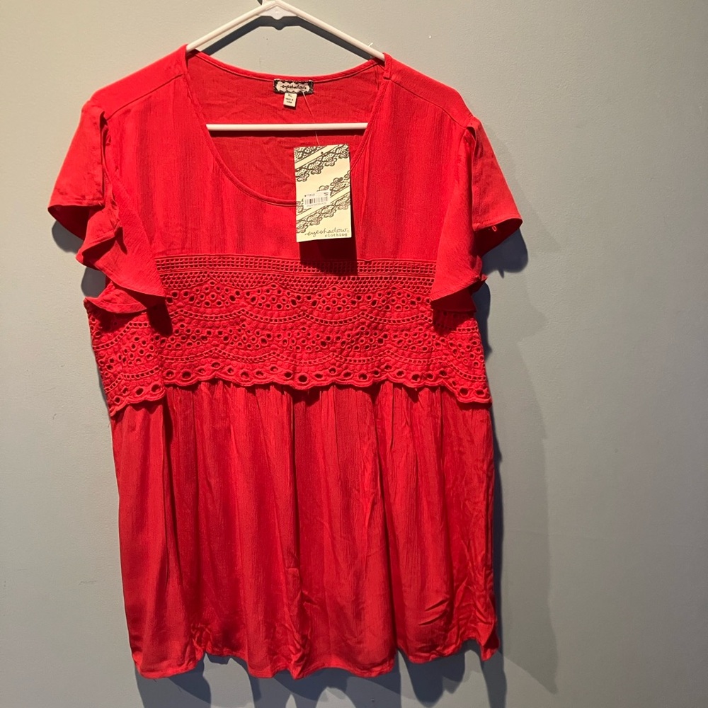 Eyeshadow lace blouse - “hibiscus” is listed as the color on the tag